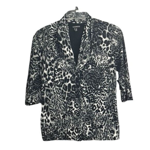 George | Women’s Animal Print 3/4 Sleeve Top Shirt Blouse Black White Size Small - Picture 1 of 16